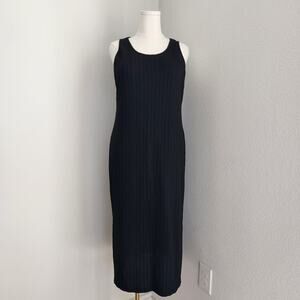 Black Ribbed Cable Knit Sleeveless Maxi Tank Dress Side Slits Ekouaer L
